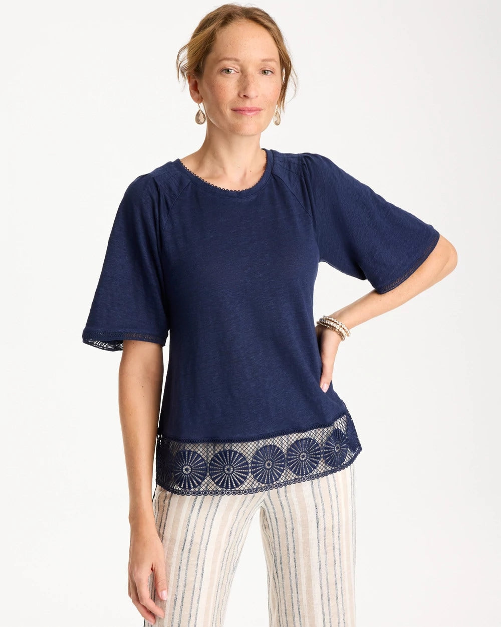Passport Blue Linen Crochet Tee