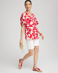 Red Glow Floral Linen Popover Shirt