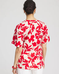 Red Glow Floral Linen Popover Shirt