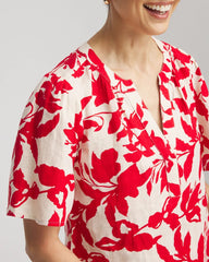 Red Glow Floral Linen Popover Shirt