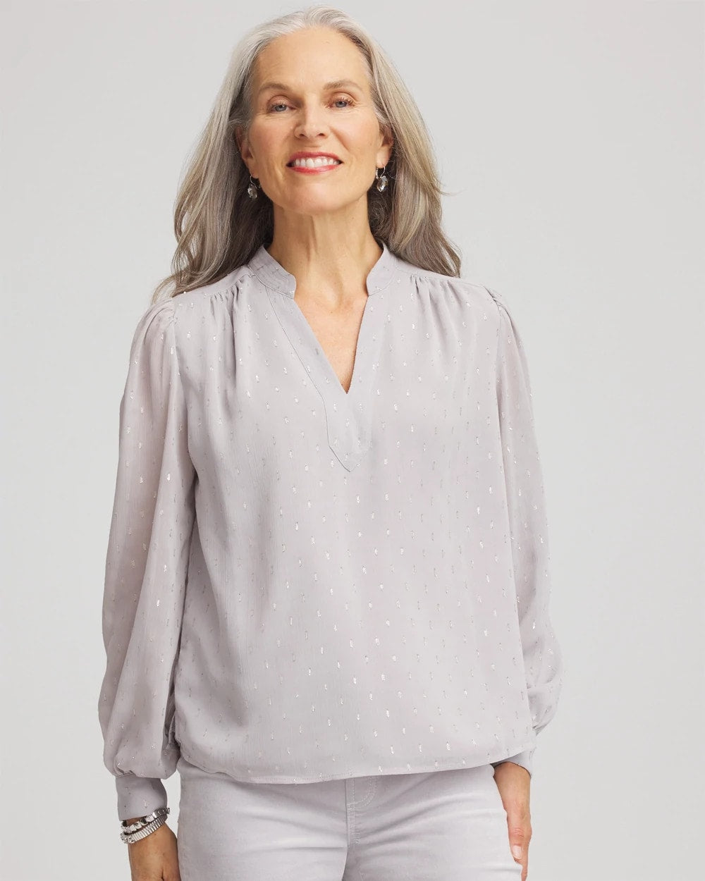 Dove Gray Georgette Clip Dot Blouse