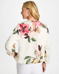 Hot Honeysuckle Crewneck Satin Bubble Hem Top