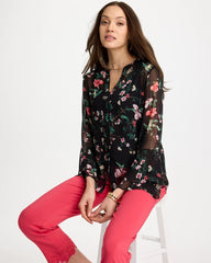Black Georgette Ruffled Cuff Blouse