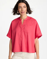 Hot Honeysuckle Poplin Popover Dolman Top