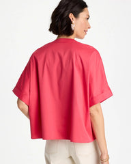 Hot Honeysuckle Poplin Popover Dolman Top