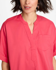 Hot Honeysuckle Poplin Popover Dolman Top