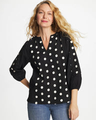 Black Textured Polka Dot Blouse
