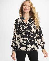 Black Crepe Mockneck Blouse