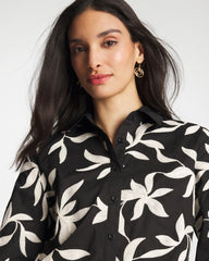 Black Embroidered Cropped Collared Shirt