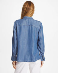 Bailey Indigo Tencel Ruffle Front Shirt