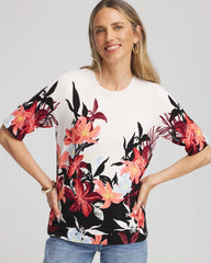 Ecru Floral Print Crewneck Sweater