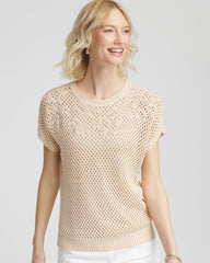 Glistening Sand Embroidered Pointelle Pull-Over