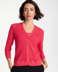 Hot Honeysuckle Stitchy V-Neck Cardigan