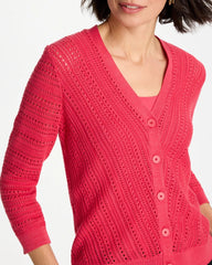 Hot Honeysuckle Stitchy V-Neck Cardigan