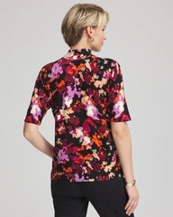 Black Ella Mockneck Painterly Pullover Sweater