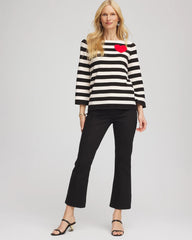 English Cream Striped V-Day Pullover