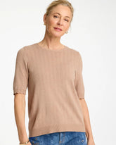 Cattail Brown Ella Crewneck Pointelle Pullover Sweater