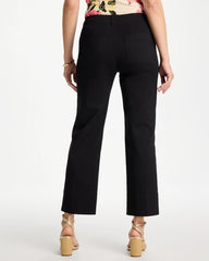 Black High Hem Straight Crop Pants