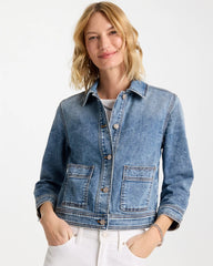 Sakura Indigo Denim Cropped Trucker Jacket