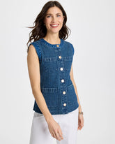 Mist Flower Indigo Tweed Mixed Denim Vest