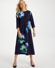 Passport Blue Floral 3/4 Sleeve Maxi Dress