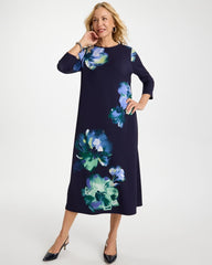 Passport Blue Floral 3/4 Sleeve Maxi Dress
