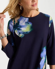 Passport Blue Floral 3/4 Sleeve Maxi Dress
