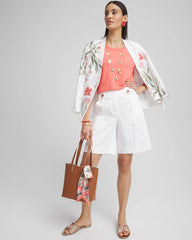 Alabaster Sateen Tab-Front A-line Shorts