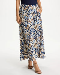 Passport Blue Faux Silk Printed Maxi Skirt