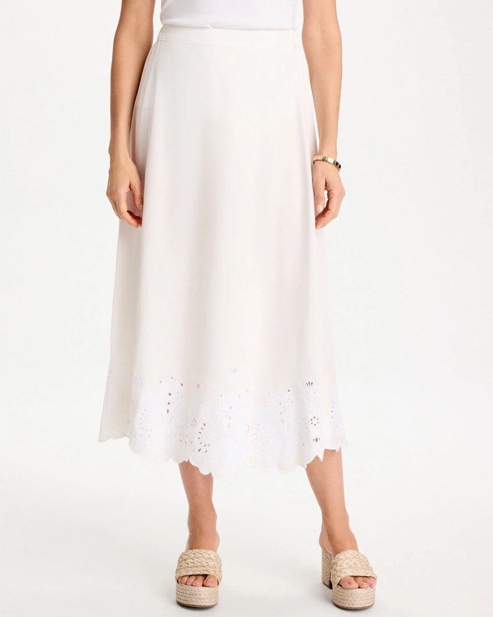 Alabaster Alabaster Twill Embroidered Hem Skirt