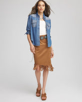 Burnt Sienna Suede Fringed Asymmetrical Skirt