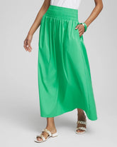 Grassy Green Poplin Smocked Waist Skirt