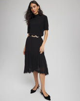 Black Pleated Lace Hem Midi Skirt