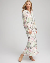 Ecru Floral Embroidered Crinkle Maxi Skirt