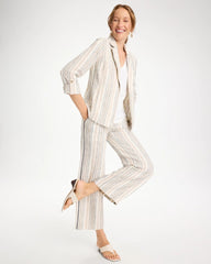 Neutral Striped Linen Roll Sleeve Blazer