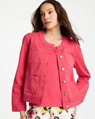 Hot Honeysuckle Collarless Twill Box Jacket