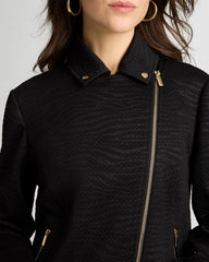 Black Embossed Knit Moto Jacket