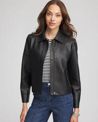 Black Faux Leather Zip-Front Jacket