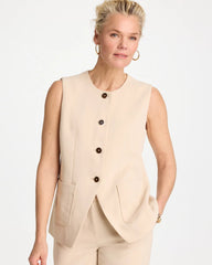 Pale Sand Split Hem Crepe Vest