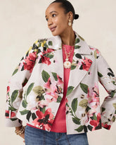 Smokey Taupe Cotton-Stretch Floral Trench Coat