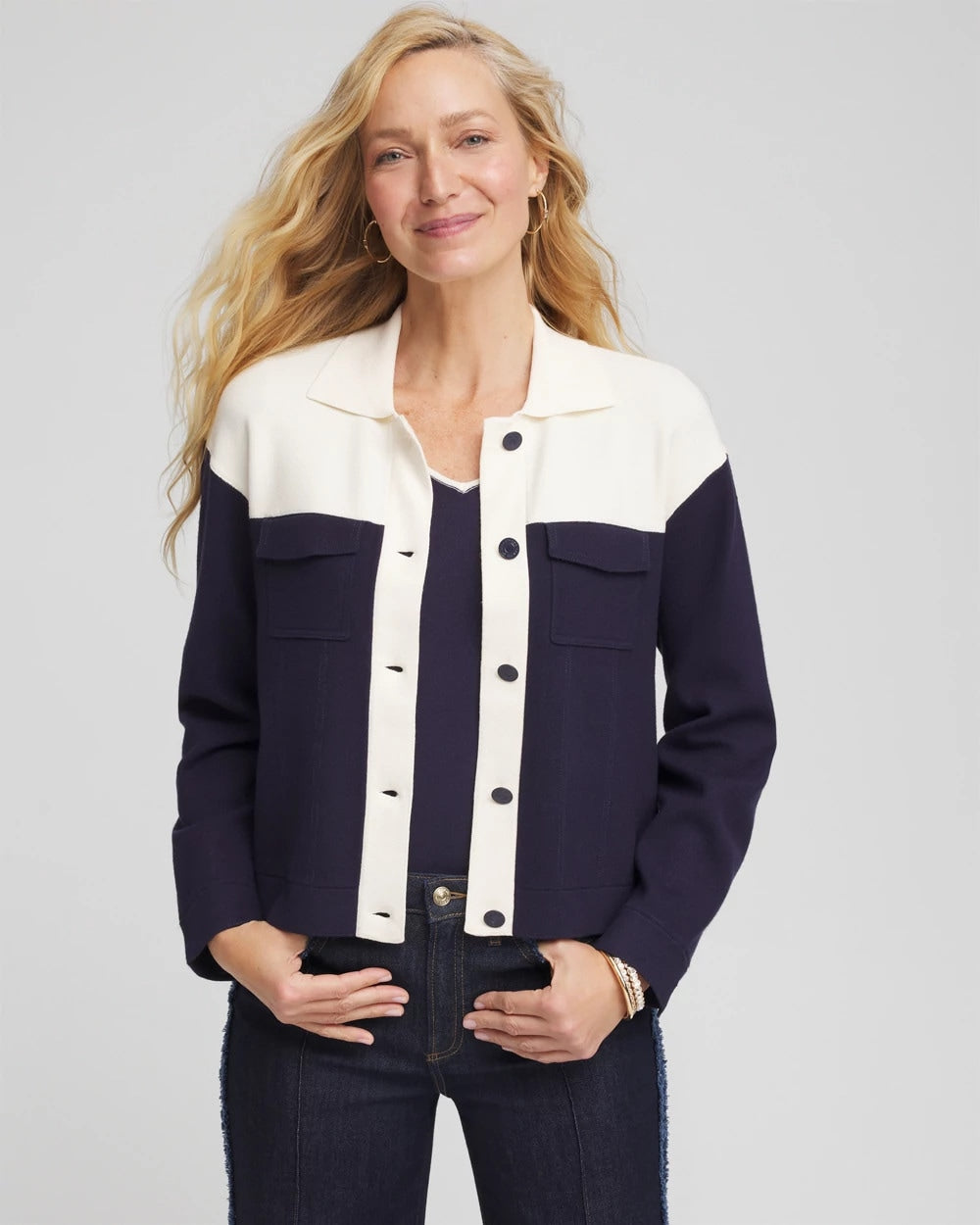 Passport Blue Colorblock Cardigan Jacket