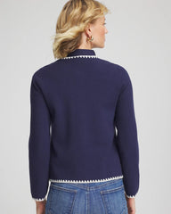 Passport Blue Blanket Stitch Crewneck Cardigan