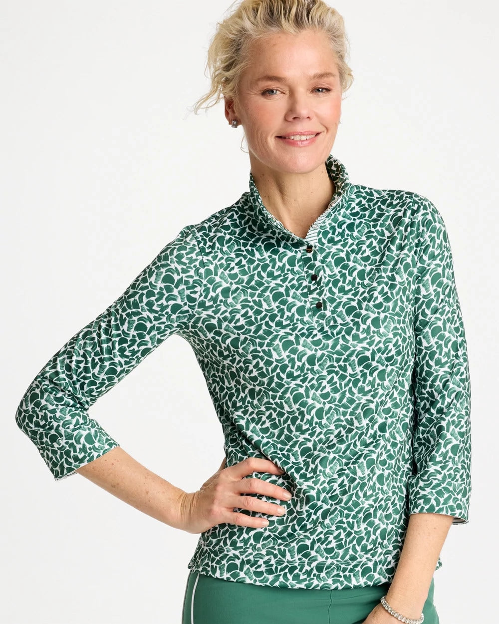Water Lily Green Zenergy® UPF Paint Snap Mockneck