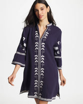 Passport Blue Woven Embroidered Swim Cover-Up