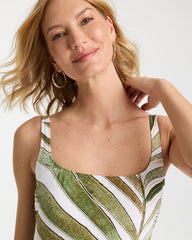 Green Print Gottex Willow Square Neck One-Piece Swimsuit
