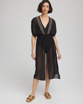 Black Miraclesuit® Beach Embroidered Long Kimono