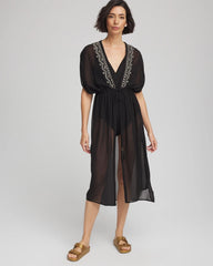 Black Miraclesuit® Beach Embroidered Long Kimono