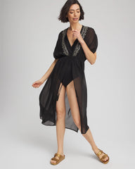 Black Miraclesuit® Beach Embroidered Long Kimono