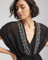Black Miraclesuit® Beach Embroidered Long Kimono