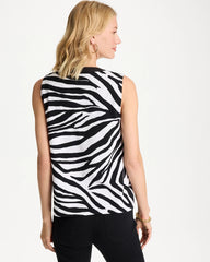Black Zebra Cotton-Stretch Notch Neck Tank